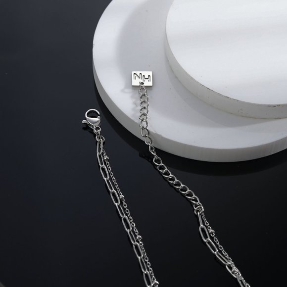 Pre-Layered Chains Silver Necklace with Zirconia Charm. - Picture 8 of 8